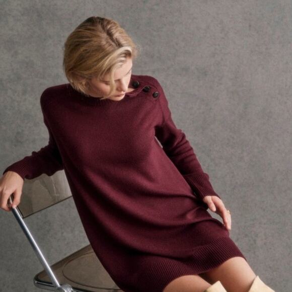 Sezane Mathie Dress Merino Wool Long Sleeve Size XXL Purple Burgundy - Picture 1 of 14